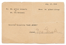 Ira Gershwin Signed Receipt for Park Avenue Musical Blueprints