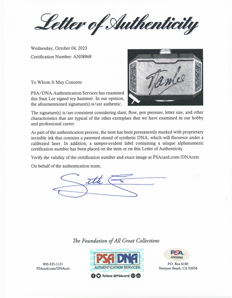 Stan Lee Signed Limited Edition ''Thor'' Mjolnir Hammer -- Box Also Signed by Stan Lee, with PSA/DNA COAs for Each Signature