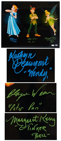 Large 20'' x 16'' Photo Signed by ''Peter Pan'' Actors: Kathryn Beaumont as Wendy, Blayne Weaver as Peter Pan & Margaret Kerry as Tinker Bell -- With Beckett & JSA COAs