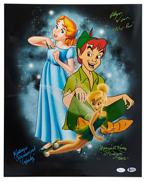 Large 20'' x 16'' Photo Signed by ''Peter Pan'' Actors: Kathryn Beaumont as Wendy, Blayne Weaver as Peter Pan & Margaret Kerry as Tinker Bell -- With Beckett & JSA COAs