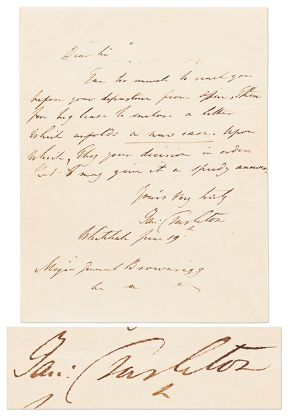 Banastre Tarleton Autograph Letter Signed -- Rare Letter by Tarleton, Head of the British Legion or Tarletons Legion in the Revolutionary War -- With JSA COA