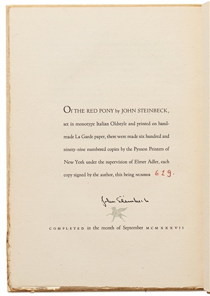 John Steinbeck Signed Limited First Edition of ''The Red Pony''