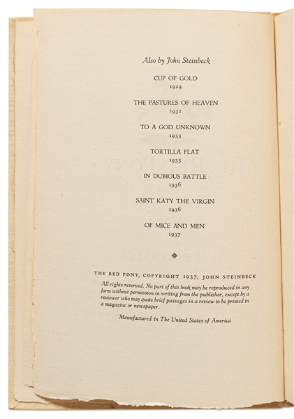 John Steinbeck Signed Limited First Edition of ''The Red Pony''