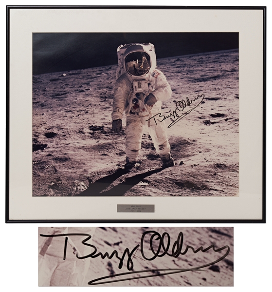 Buzz Aldrin Signed Apollo 11 Visor Photo Measuring 20 x 16 -- With Steve Zarelli COA