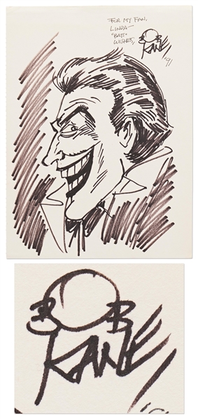 Bob Kane Signed 8'' x 11'' Sketch of The Joker