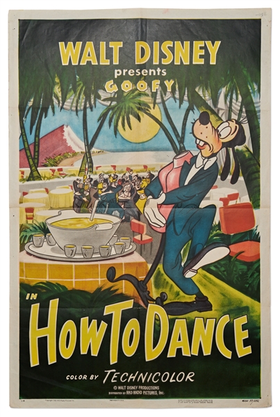 Walt Disney Productions One Sheet 27 x 41 Poster for How to Dance from 1953 Starring Goofy