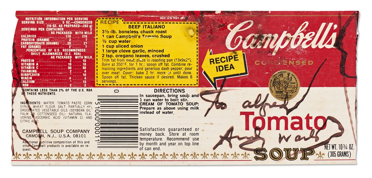 Andy Warhol Signed Campbell's Tomato Soup Label