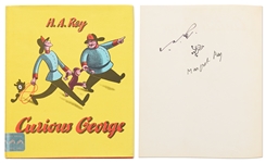 H.A. Rey and Margret Rey Signed First Edition of Curious George with H.A. Rey Also Drawing an Illustration of the Curious Monkey -- With PSA/DNA COA