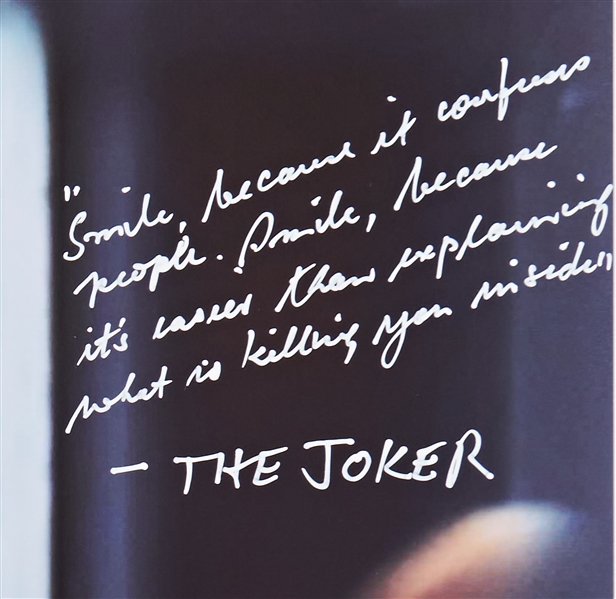 Large 20'' x 16'' Photo of Heath Ledger as The Joker, with Handwritten Reflections by Heath's Father -- ''...He galvanised the upcoming craziness...''