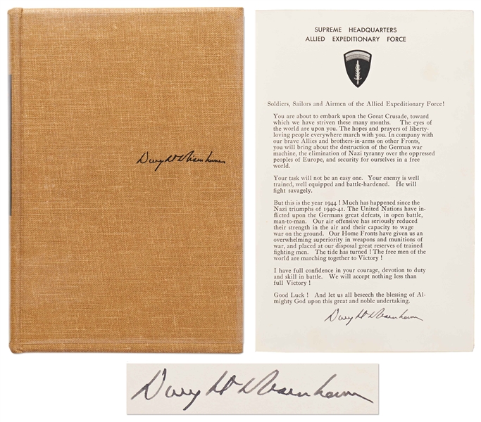 Dwight D. Eisenhower Signed D-Day Speech From the Limited Edition of Crusade in Europe -- Housed in Original Glassine Dust Jacket & Slipcase