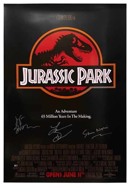 Jurassic Park Cast-Signed Poster -- Signed by Jeff Goldblum, Laura Dern & Sam Neill