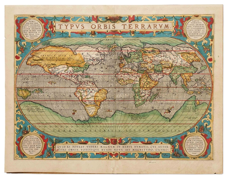 ''Theatre of the World'' Map from 1587 by Dutch Cartographer Abraham Ortelius