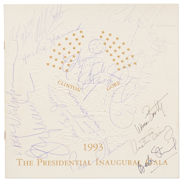Clinton 1993 Presidential Inaugural Gala Program Signed by 23 Famous Attendees -- Signatures Include Jack Nicholson, Aretha Franklin, Jack Lemmon, Barbra Streisand, Chuck Berry & More