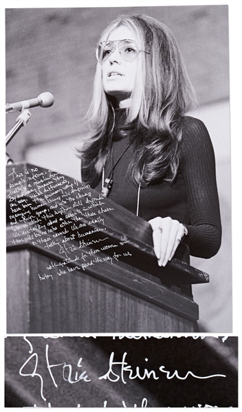 Gloria Steinem Handwritten 16'' x 20'' Photo with Her Thoughts on the Women's Rights Movement -- ''...It really is a revolution...''