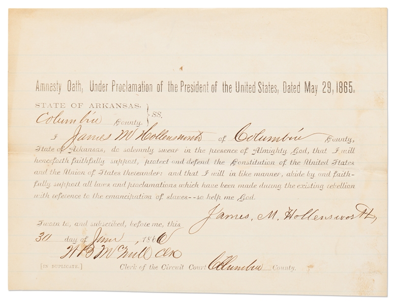 Texian Revolutionary Philip Dimmitt Autograph Letter Signed -- Lot Also Includes a Scarce Version of the Arkansas Civil War Amnesty Oath