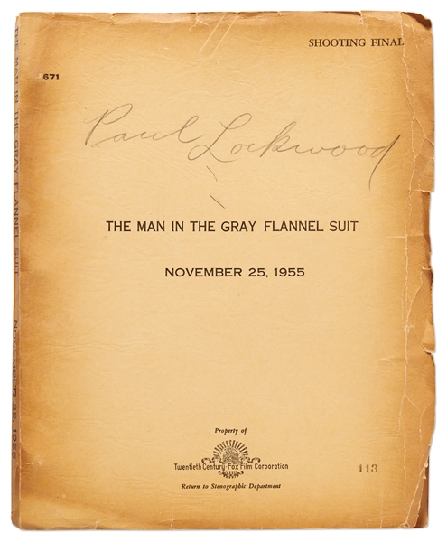 Script from the 1956 Film ''The Man in the Gray Flannel Suit'', Written by Academy Award Nominated Screenwriter Nunnally Johnson