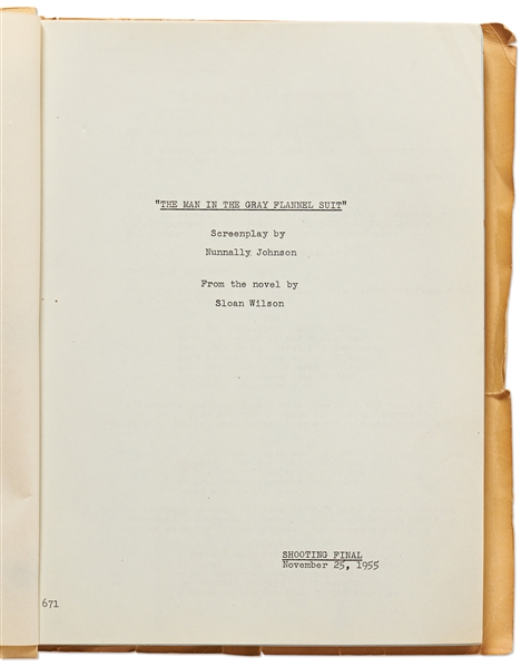 Script from the 1956 Film ''The Man in the Gray Flannel Suit'', Written by Academy Award Nominated Screenwriter Nunnally Johnson
