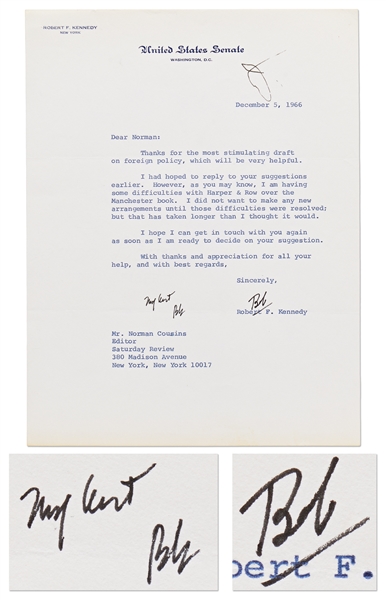 Robert F. Kennedy Twice-Signed Letter as U.S. Senator