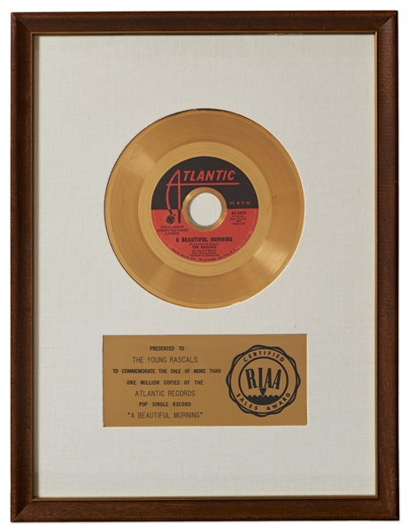 The Rascals A Beautiful Morning RIAA White Mat Gold Record Award
