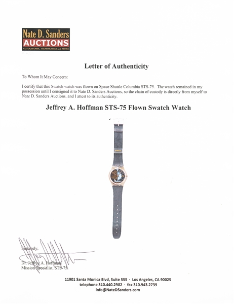 NASA Astronaut Jeffrey Hoffman Space Flown Mission Watch -- Fully Functional Watch Was Flown on STS-75 Columbia