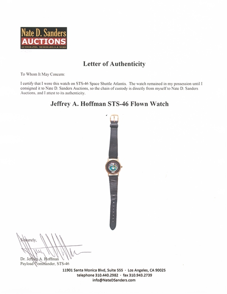 NASA Astronaut Jeffrey Hoffman Space Worn Mission Watch -- Flown on STS-46 Atlantis and Shown in NASA Photos S46-13-015 & 016