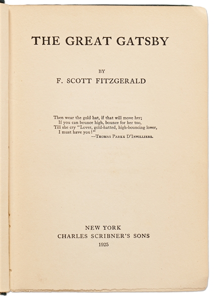 First Edition, First Printing of ''The Great Gatsby''