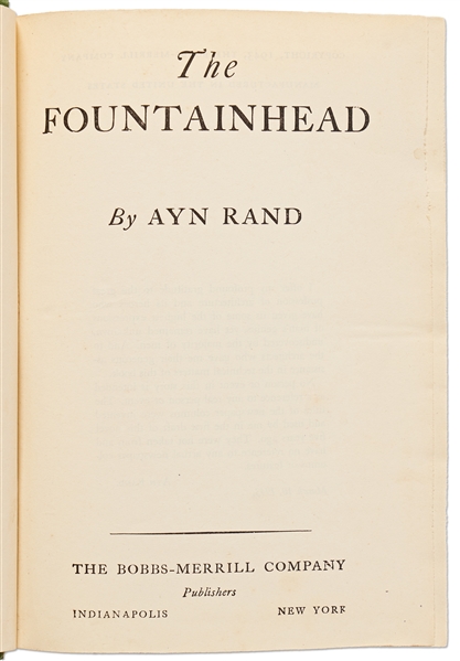 First Edition of Ayn Rand's ''The Fountainhead'' in Original Dust Jacket