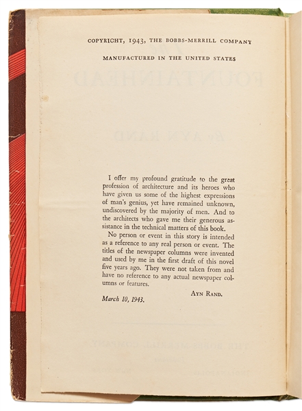 First Edition of Ayn Rand's ''The Fountainhead'' in Original Dust Jacket