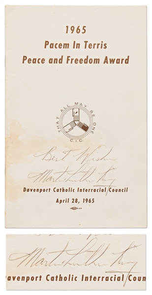 Martin Luther King, Jr. Signed Program for the 1965 Peace and Freedom Award Ceremony -- Uninscribed