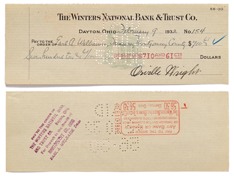 Lot of 10 Orville Wright Holograph Checks Signed -- Near Fine Condition With Bold, Full Signatures