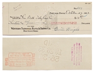 Lot of 10 Orville Wright Holograph Checks Signed -- Near Fine Condition With Bold, Full Signatures