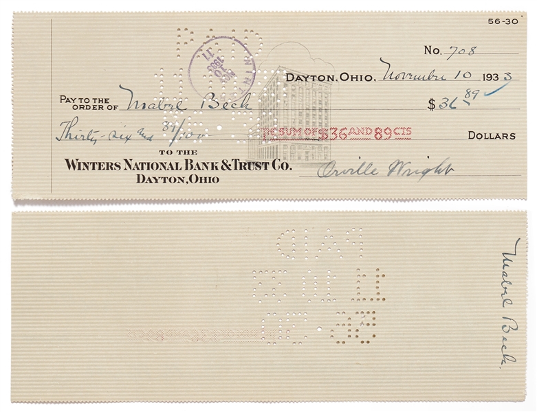 Lot of 10 Orville Wright Holograph Checks Signed -- Near Fine Condition With Bold, Full Signatures