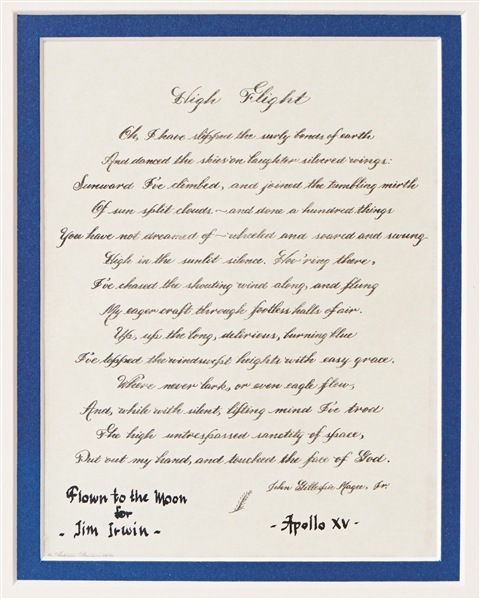 Apollo 15 Space Flown ''High Flight'' Poem on Microfilm -- From the Personal Collection of Astronaut James Irwin