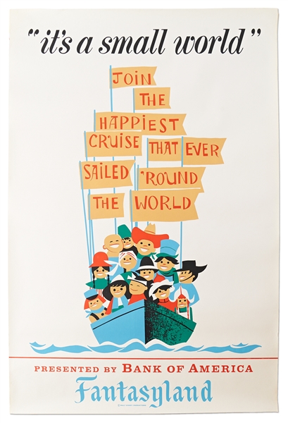 Original Disneyland It's a Small World Silk-Screened Park Attraction Poster