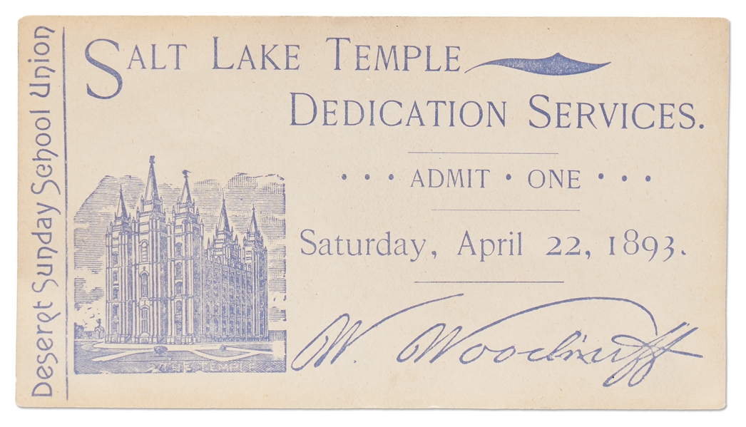 Ticket to the Salt Lake Temple Dedication Services -- Dated 22 April 1893