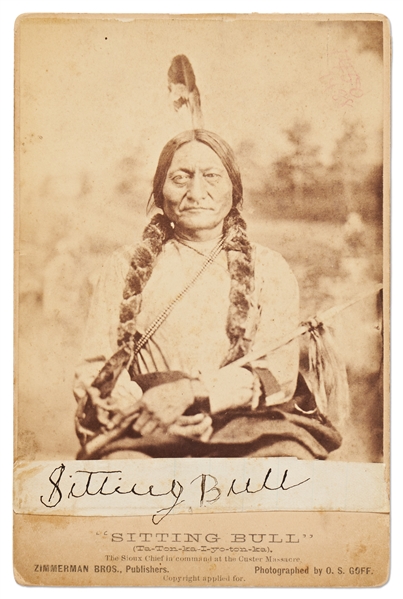Very Rare Signature of Sitting Bull on an Original 1881 Cabinet Card -- With University Archives COA