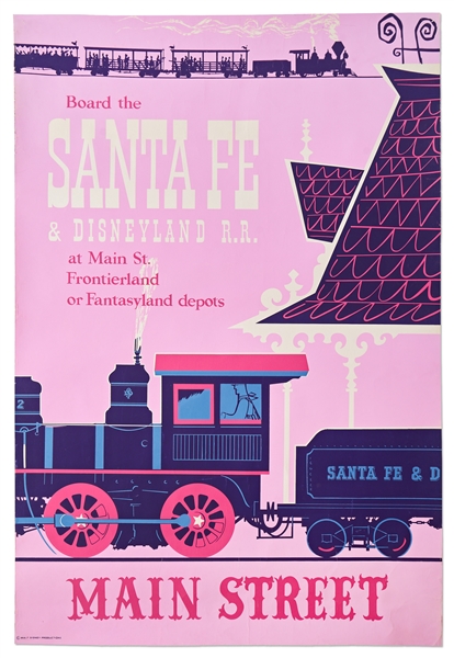 Original Disneyland Santa Fe & Disneyland R.R. Silk-Screened Park Attraction Poster -- One of the Rarest Disneyland Posters