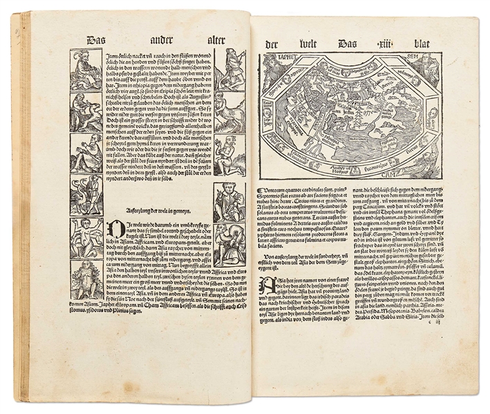Scarce 1500 Third German Edition of ''Nuremberg Chronicle'' & the First Pirated German Edition -- Complete with Double Page Map of Europe