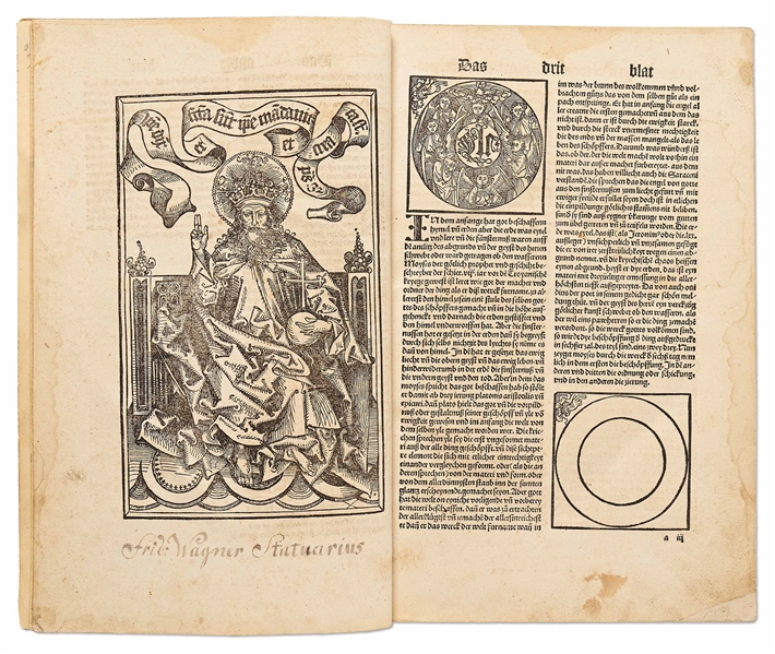 Scarce 1500 Third German Edition of ''Nuremberg Chronicle'' & the First Pirated German Edition -- Complete with Double Page Map of Europe