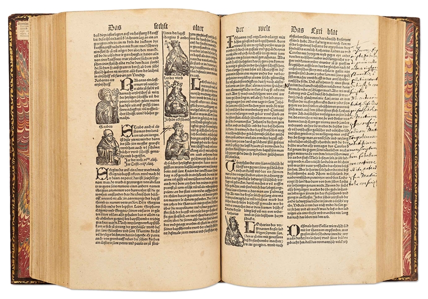 Scarce 1500 Third German Edition of ''Nuremberg Chronicle'' & the First Pirated German Edition -- Complete with Double Page Map of Europe
