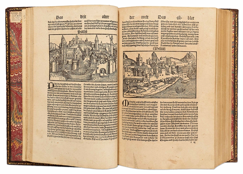Scarce 1500 Third German Edition of ''Nuremberg Chronicle'' & the First Pirated German Edition -- Complete with Double Page Map of Europe