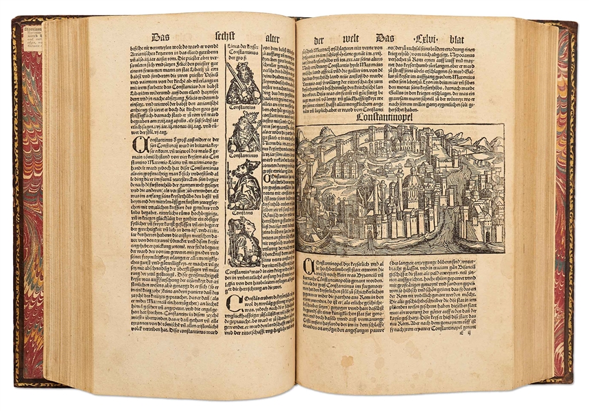 Scarce 1500 Third German Edition of ''Nuremberg Chronicle'' & the First Pirated German Edition -- Complete with Double Page Map of Europe