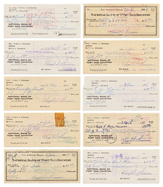 Lot of 10 Gus Grissom Signed & Handwritten Checks from 1957-1966