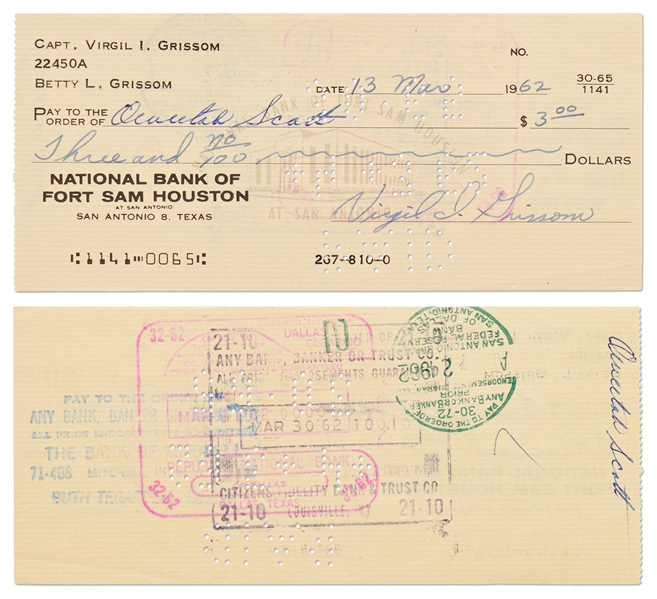 Lot of 10 Gus Grissom Signed & Handwritten Checks from 1957-1966