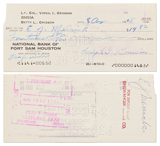 Lot of 10 Gus Grissom Signed & Handwritten Checks from 1957-1966