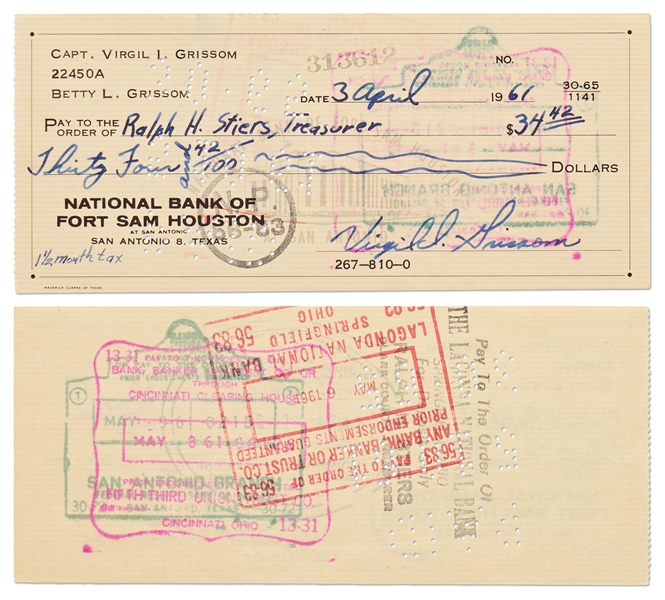 Lot of 10 Gus Grissom Signed & Handwritten Checks from 1957-1966