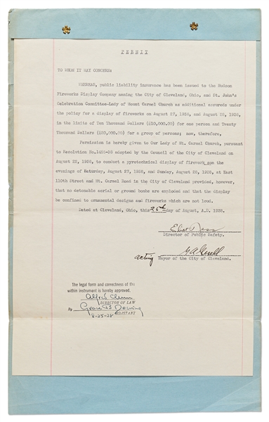 Eliot Ness Document Signed as Director of Public Safety in 1938