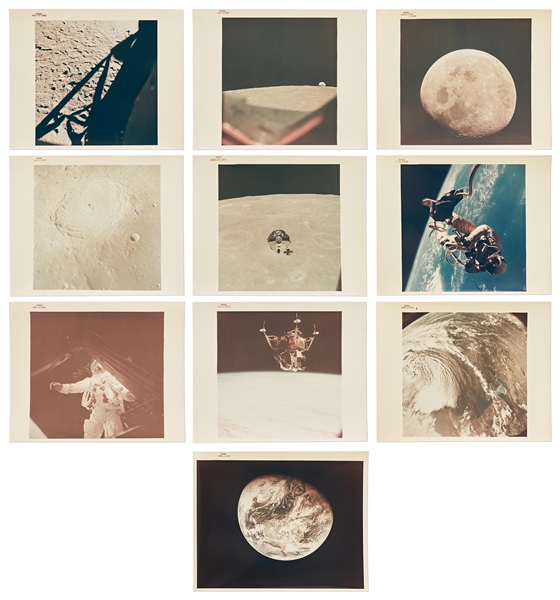 Lot of 10 Original NASA Red-Number Photos, All with ''A Kodak Paper'' on Verso -- Includes First Image Taken by a Human of the Whole Earth, First U.S. Spacewalk, View of the Moon During Apollo 8, Etc.