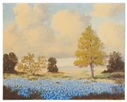Thomas L. Lewis Signed 20'' x 16'' Oil Painting -- Depicting Texas Bluebonnets