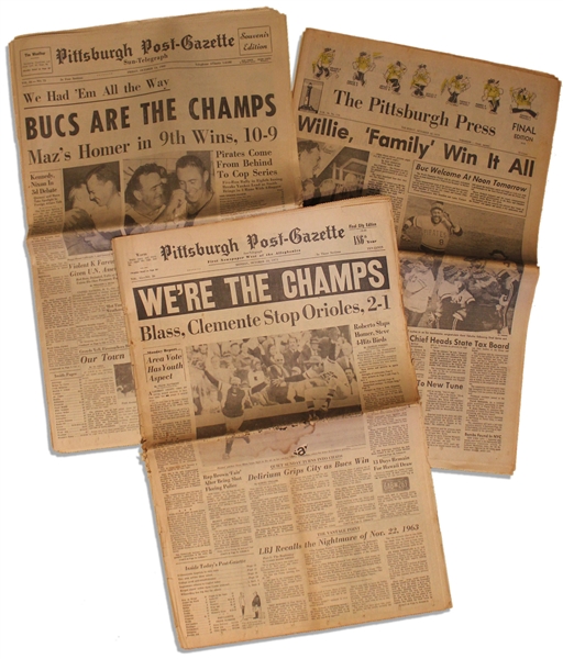 Lot of Three Pittsburgh Pirates Newspapers From Their World Series Wins -- 1960, 1971 & 1979